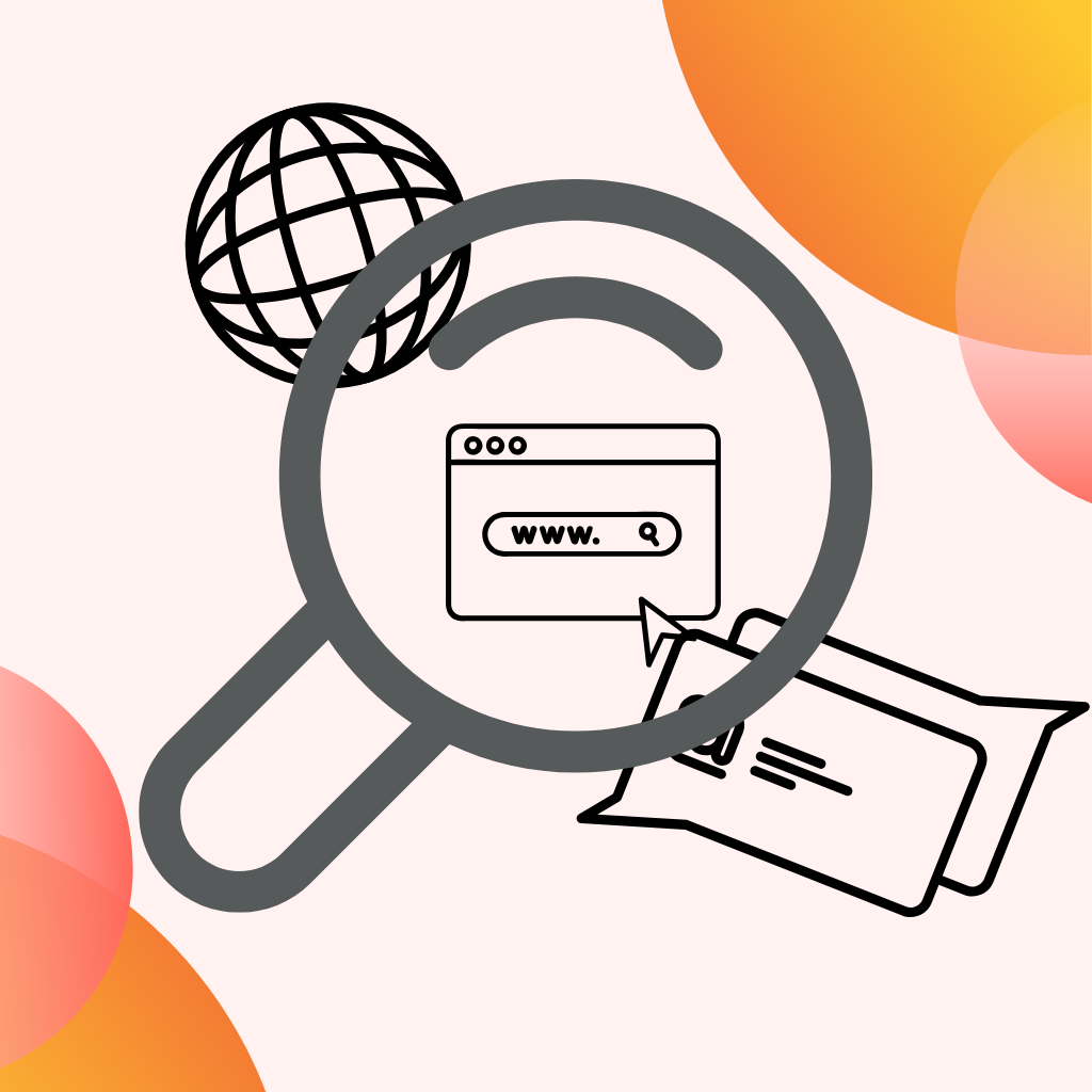 searching on the web with reviews and global icon on a light pink background and design